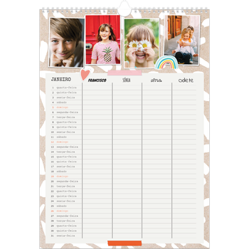 Calendário fotográfico A3 — Planificador Rústico - Familia de 4