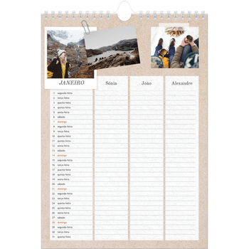 Calendário fotográfico A3 — Planificador artesanal - Familia de 3
