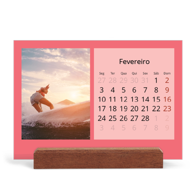 Calendário de mesa com suporte em madeira - horizontal  — Colorir o meu mundo [Fevereiro]