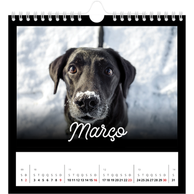 Calendário quadrado — Preto mínimo [Março]