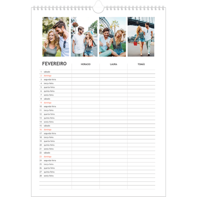 Agenda familiar A3 — Planeador simples - Familia de 3 [Fevereiro]