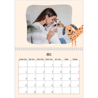 Calendário A4 duplo — Patas de cão e garatujas [Abril]