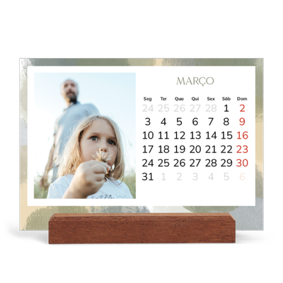 Calendário de mesa com suporte em madeira - horizontal  — Efeito de pincel [Março]