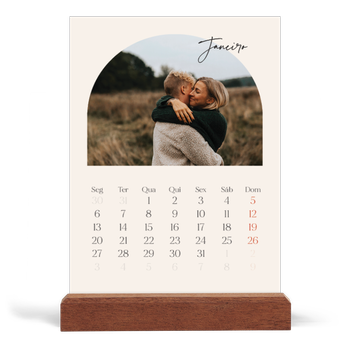 Calendário de mesa com suporte em madeira - vertical — Arco das recordações