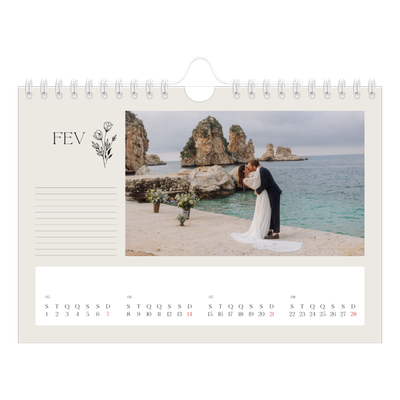 Calendário A5 horizontal — Iniciais em flor [Fevereiro]