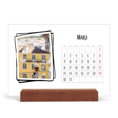 Calendário de mesa com suporte em madeira - horizontal  — Momentos de álbum de recortes [Março]