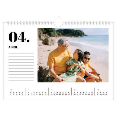 Calendário A4 horizontal — Serif e momentos [Abril]