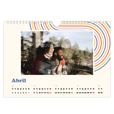 Calendário A4 horizontal — Linhas retro [Abril]