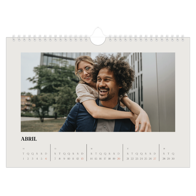 Calendário A4 horizontal — Marfim simples [Abril]