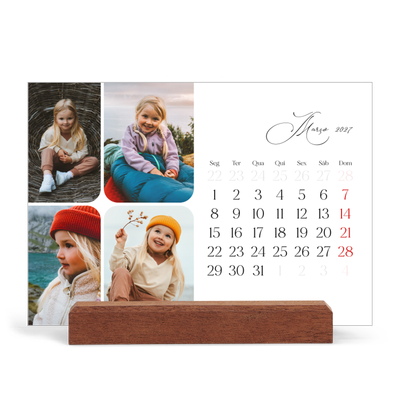 Calendário de mesa com suporte em madeira - horizontal  — Fotos e escrita [Março]