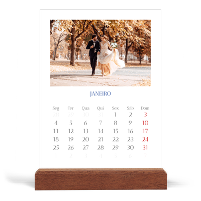 Calendário de mesa com suporte em madeira - vertical  — Clássico cobalto [Janeiro]