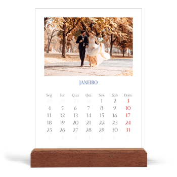 Calendário de mesa com suporte em madeira - vertical — Clássico cobalto