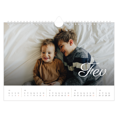 Calendário A4 horizontal — Mês escrito à mão [Fevereiro]