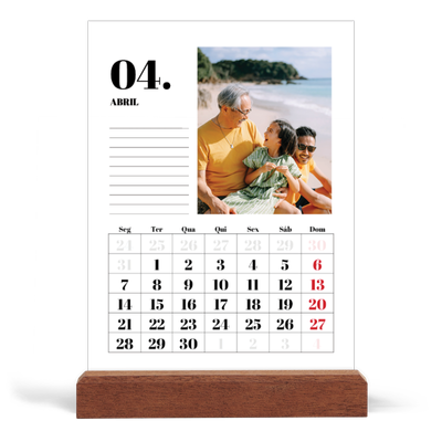 Calendário de mesa com suporte em madeira - vertical  — Serif e momentos [Abril]