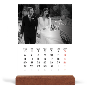 Calendário de mesa com suporte em madeira - vertical — Escrita elegante