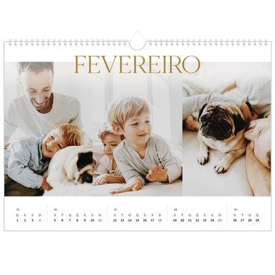 Calendário A3 Horizontal — Texto dourado grande [Fevereiro]