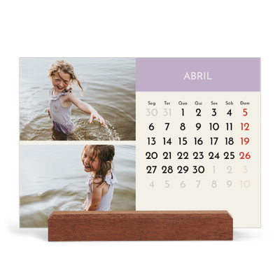 Calendário de mesa com suporte em madeira - horizontal  — Capítulos pastel [Abril]