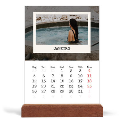 Calendário de mesa com suporte em madeira - vertical  — A edição de retrato [Janeiro]