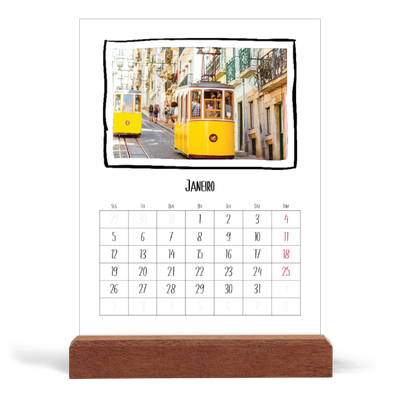 Calendário de mesa com suporte em madeira - vertical  — Momentos de álbum de recortes [Janeiro]