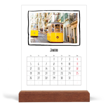 Calendário de mesa com suporte em madeira - vertical — Momentos de álbum de recortes