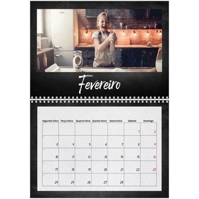 Calendário A4 duplo — Estilo de quadro-negro [Fevereiro]
