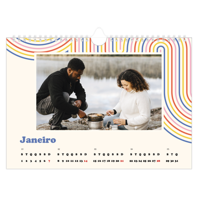 Calendário A4 horizontal — Linhas retro [Janeiro]