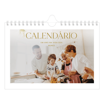 Calendário A5 horizontal — Texto dourado grande [capa]