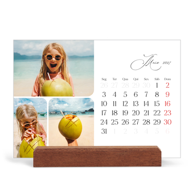 Calendário de mesa com suporte em madeira - horizontal  — Fotos e escrita [capa]