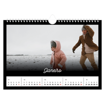 Calendário de Fotografias A4 Paisagem — Preto mínimo