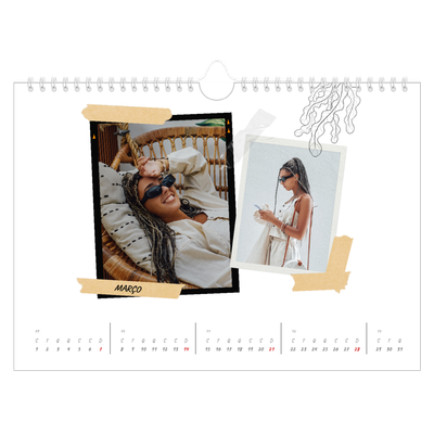 Calendário A4 horizontal — Estilo de álbum de recortes [Março]