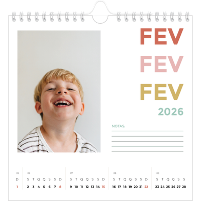 Calendário quadrado — Tipo de letra colorida [Fevereiro]