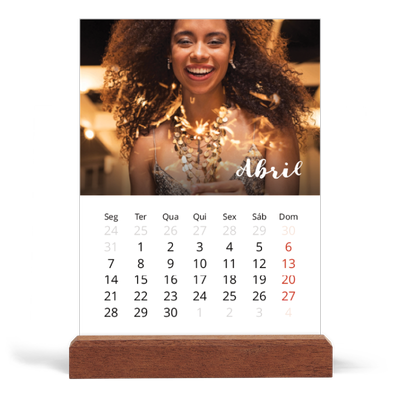 Calendário de mesa com suporte em madeira - vertical  — Script simples [Abril]