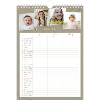 Calendário fotográfico A4 — Planificador realista - Família de 3