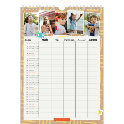 Agenda familiar A4 — Planificador Rústico - Familia de 5 [Abril]