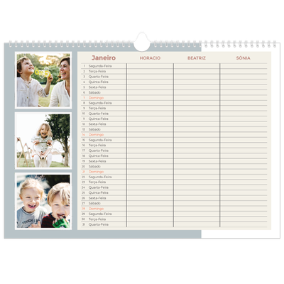 Calendário de família horizontal A3 — Molduras em tons de terra Planner - Família de 3 [Janeiro]