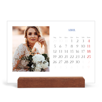 Calendário de mesa com suporte em madeira - horizontal  — Clássico cobalto [Abril]