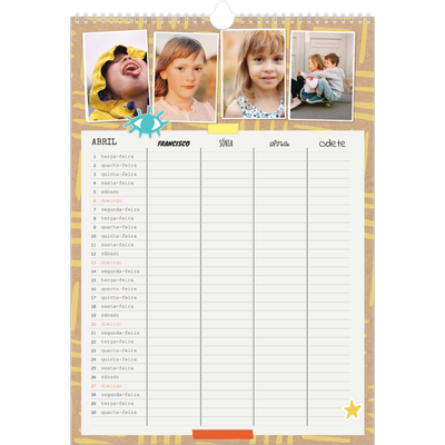 Agenda familiar A3 — Planificador Rústico - Familia de 4 [Abril]