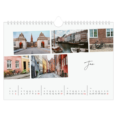 Calendário A4 horizontal — Férias na cidade [Janeiro]