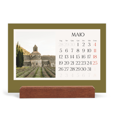 Calendário de mesa com suporte em madeira - horizontal  — Cores clássicas [capa]
