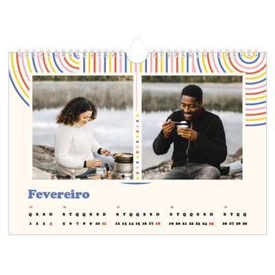 Calendário A4 horizontal — Linhas retro [Fevereiro]