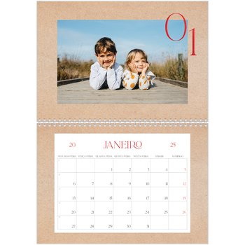 Calendário fotográfico duplo A4 — Toques de vermelho