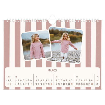 Calendário A4 horizontal — Padrões retro [Março]