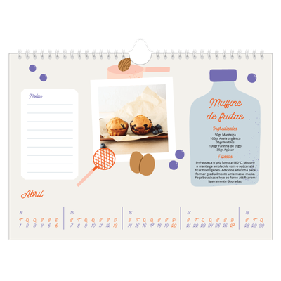 Calendário A4 horizontal — Receitas do ano [Abril]
