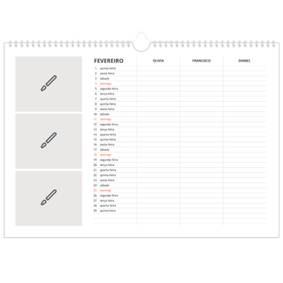 Calendário de família horizontal A3 — Desenhe o seu próprio produto - Família de 3 [Fevereiro]