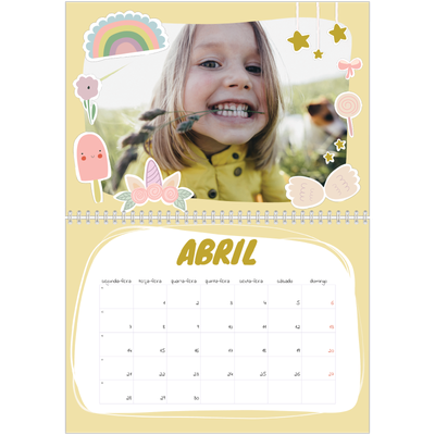 Calendário A4 duplo — Unicórnio arco-íris [Abril]