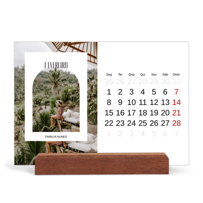 Calendário de mesa com suporte em madeira - horizontal  — O arco aberto [Fevereiro]
