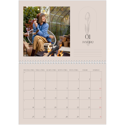 Calendário A4 duplo — Botânica simples [Janeiro]