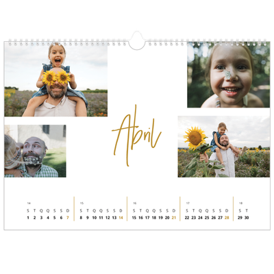 Calendário A3 Horizontal — Marcador dourado [Abril]