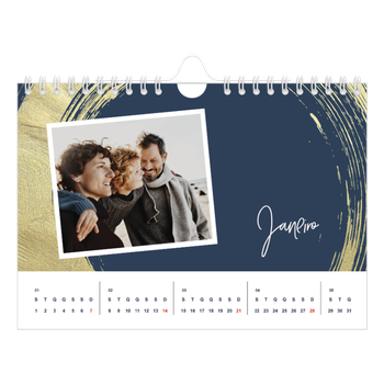 Calendário de Fotografias A5 Paisagem — Fundos com pincel dourado