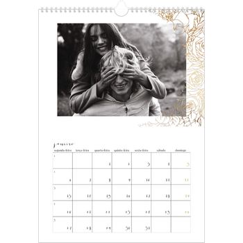 Calendário fotográfico A3 — Desenhos de linhas de flores douradas
